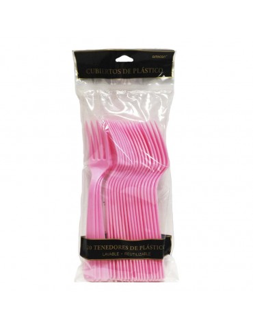 TENEDORES AMSCAN ROSA BEBE BLC/20PZS 7112