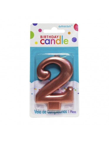 VELA NUMERICA AMSCAN MOLDEADA ROSE GOLD 2 BLC/1PZ 7186