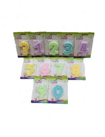 VELA NUMERICA MACARRON MIX 0 BLC/1PZ    X/12