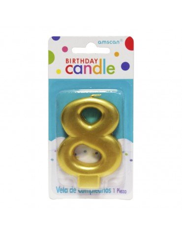 VELA NUMERICA AMSCAN MOLDEADA DORADA 8 BLC/1PZ 7186