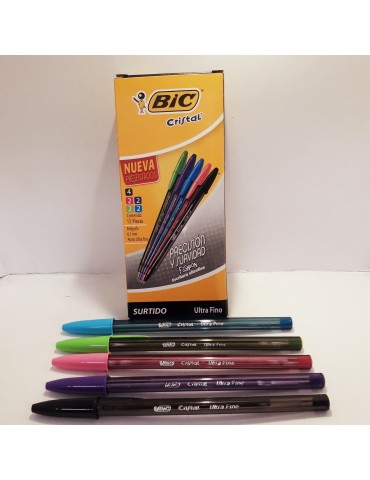 BOL. BIC CRISTAL ULTRAFINO .07 SURTIDO C/12PZ      X/24