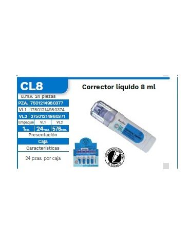 PLUMA CORRECTORA BARRILITO 8ML C/24PZ CL8     X/24