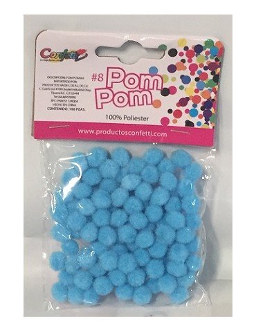 POMPOM CONFETTI 8 AZUL CIELO C/100PZ