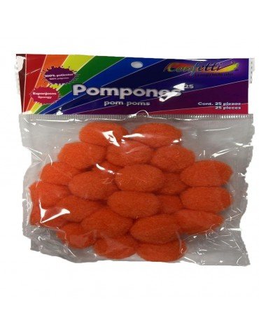 POMPOM CONFETTI 25 NARANJA C/25PZ