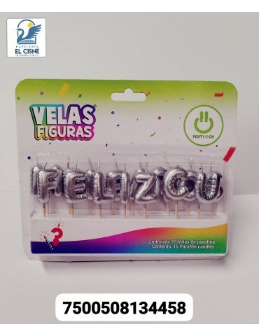 VELA PARTY IS ON FELIZ CUMPLEAÑOS PLATA BLC/15PZ     X/12