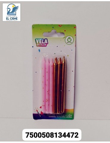 VELA BICOLOR PARTY IS ON ROSA/ORO BLC/12PZ     X/12