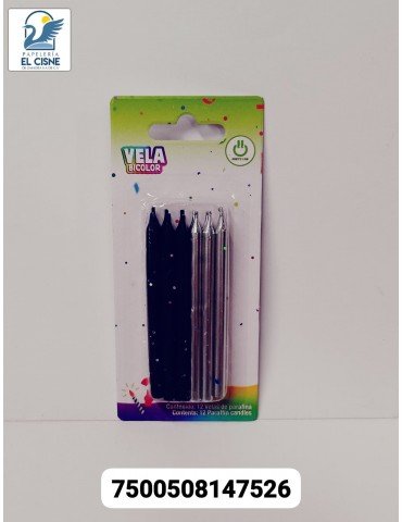 VELA BICOLOR PARTY IS ON AZUL/PLATA BLC/12PZ     X/12